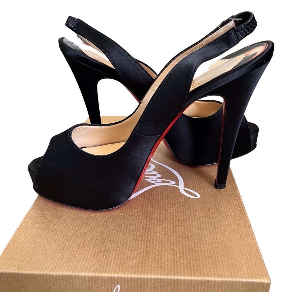 Christian Louboutin peep toe satin dress shoes size 37